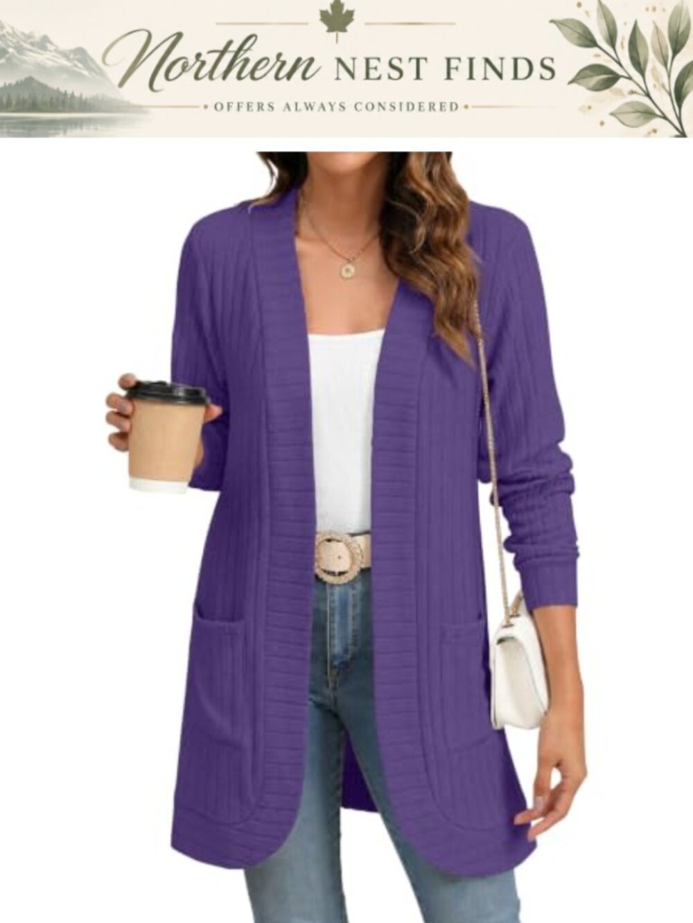 Women Long Sleeve Open Front Cardigan Loose Knit Outwear with Pockets